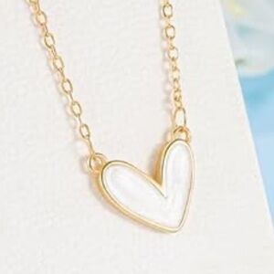 Mother of Pearl Heart Necklace Minimalist Dainty Gold Jewelry Gift Ready      C4